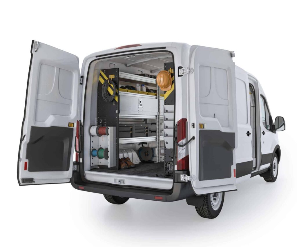 ranger-design-electrician-van-shelving-ftm-11.jpg Ranger Design electrician van package with shelving, steel cabinets and wire reel holder