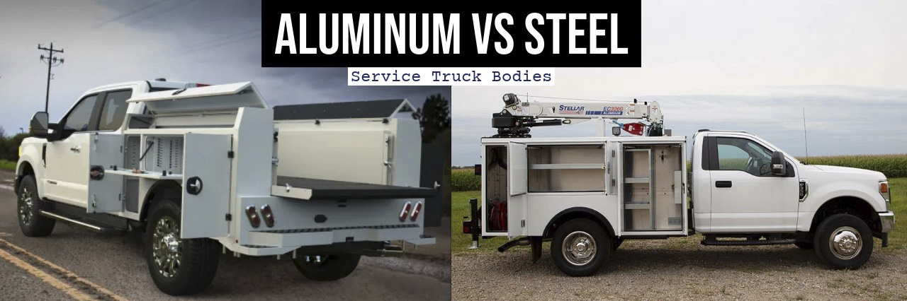Aluminum vs Steel Service Body Comparison Aluminum and steel service bodies side by side showing construction differences